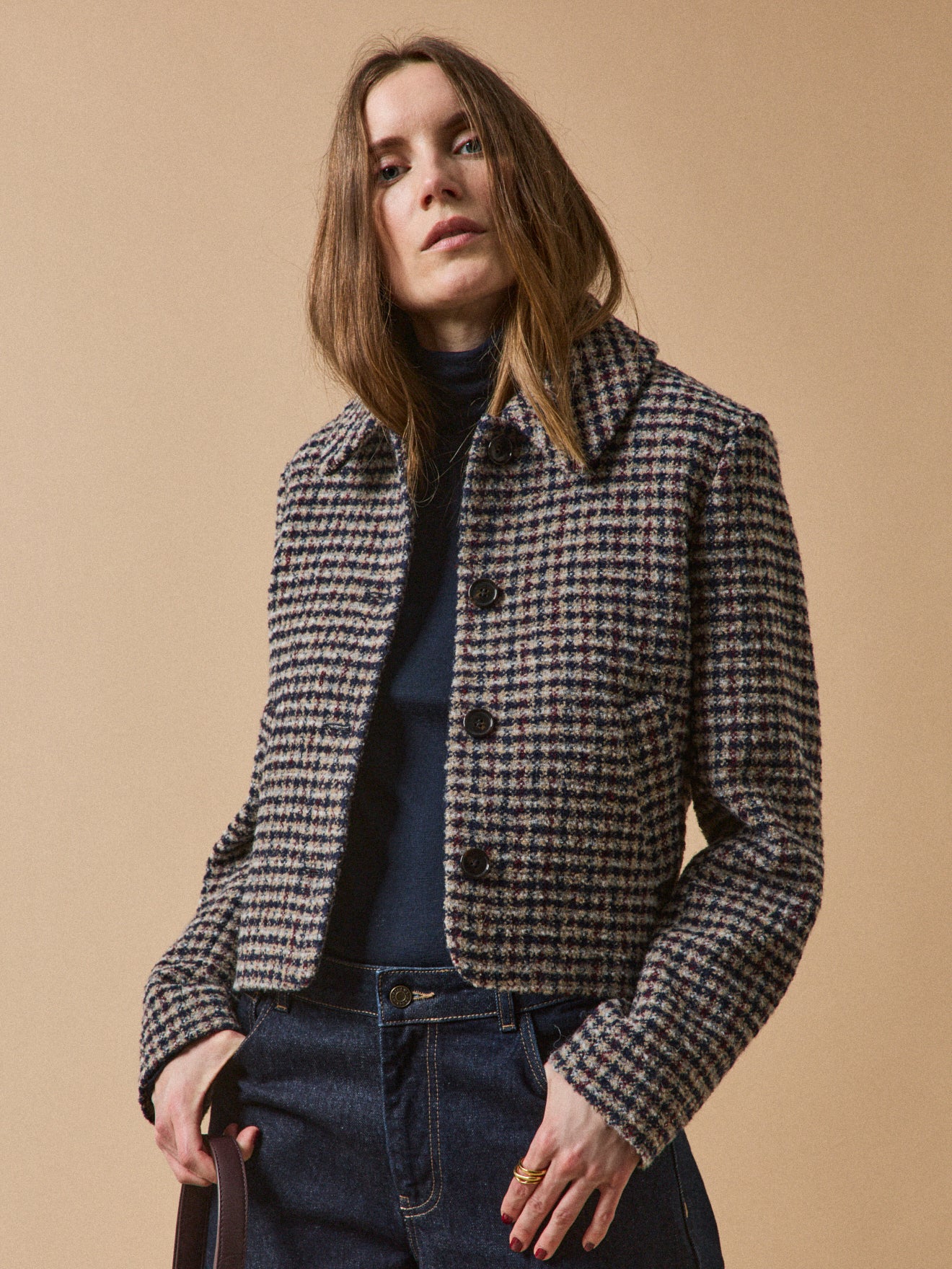 Veste col classique à carreaux Marron Please - Femme | Place des Tendances Veste col classique à carreaux Marron Please - Femme | Place des Tendances