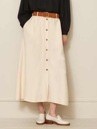 Women's long linen and viscose button skirt