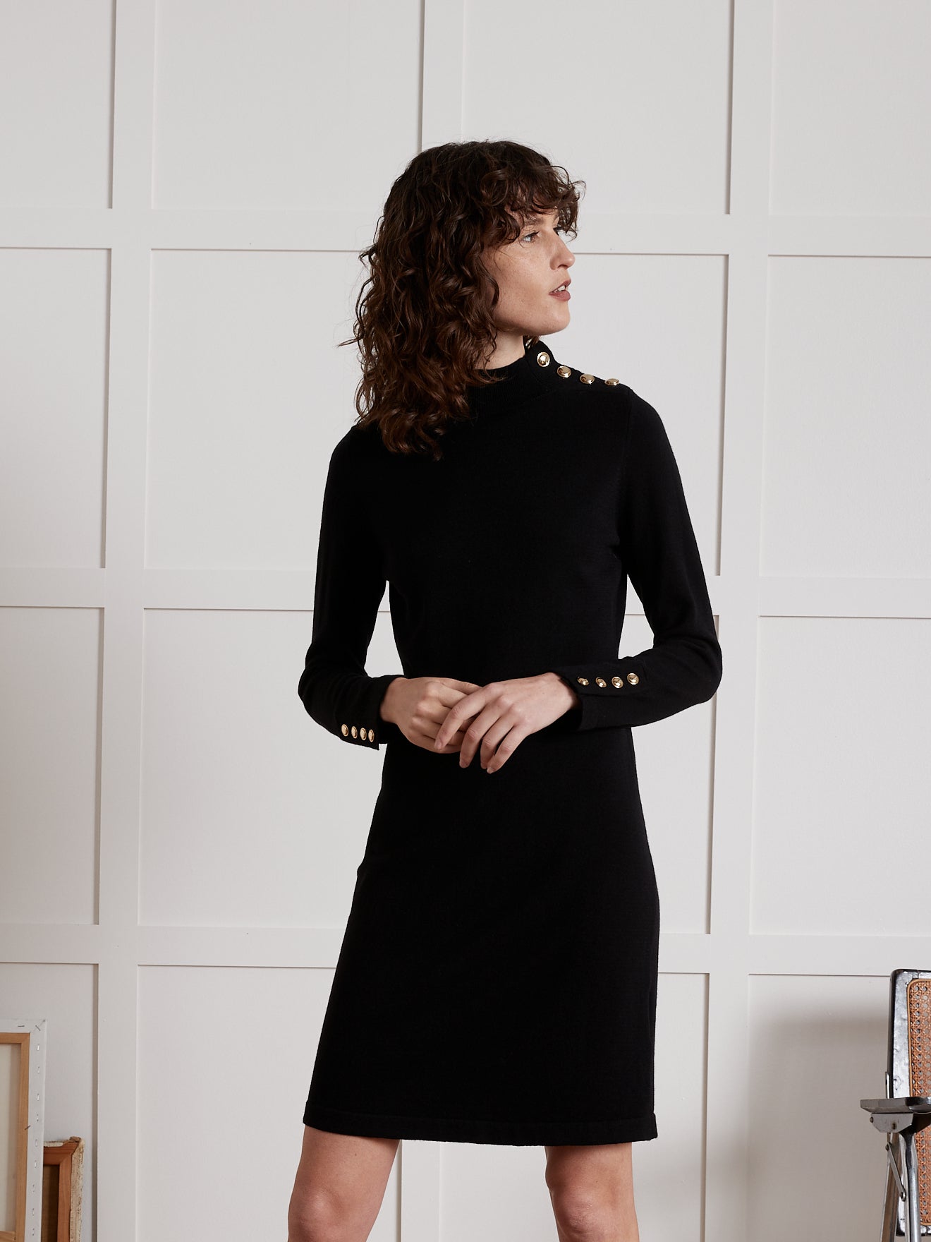 Women's sweater-dress with high neckline and golden buttons - Cyrillus COM Women's sweater-dress with high neckline and golden buttons - Cyrillus COM