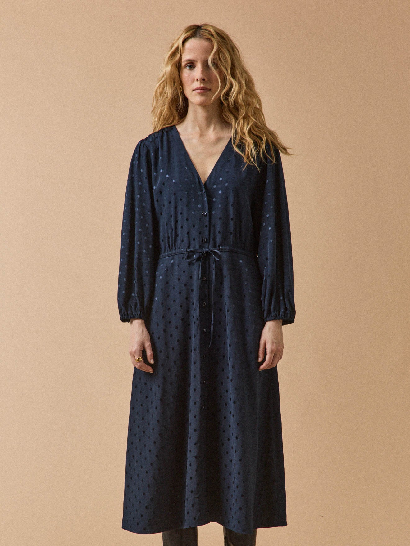 Women's long dotted jacquard viscose dress - Cyrillus COM Women's long dotted jacquard viscose dress - Cyrillus COM