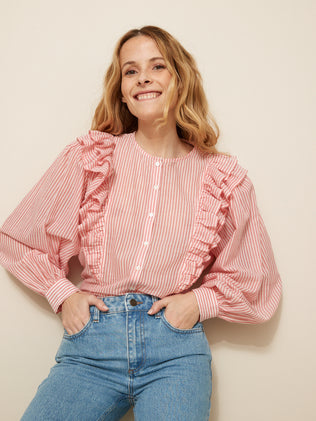 Women's striped blouse with ruffles