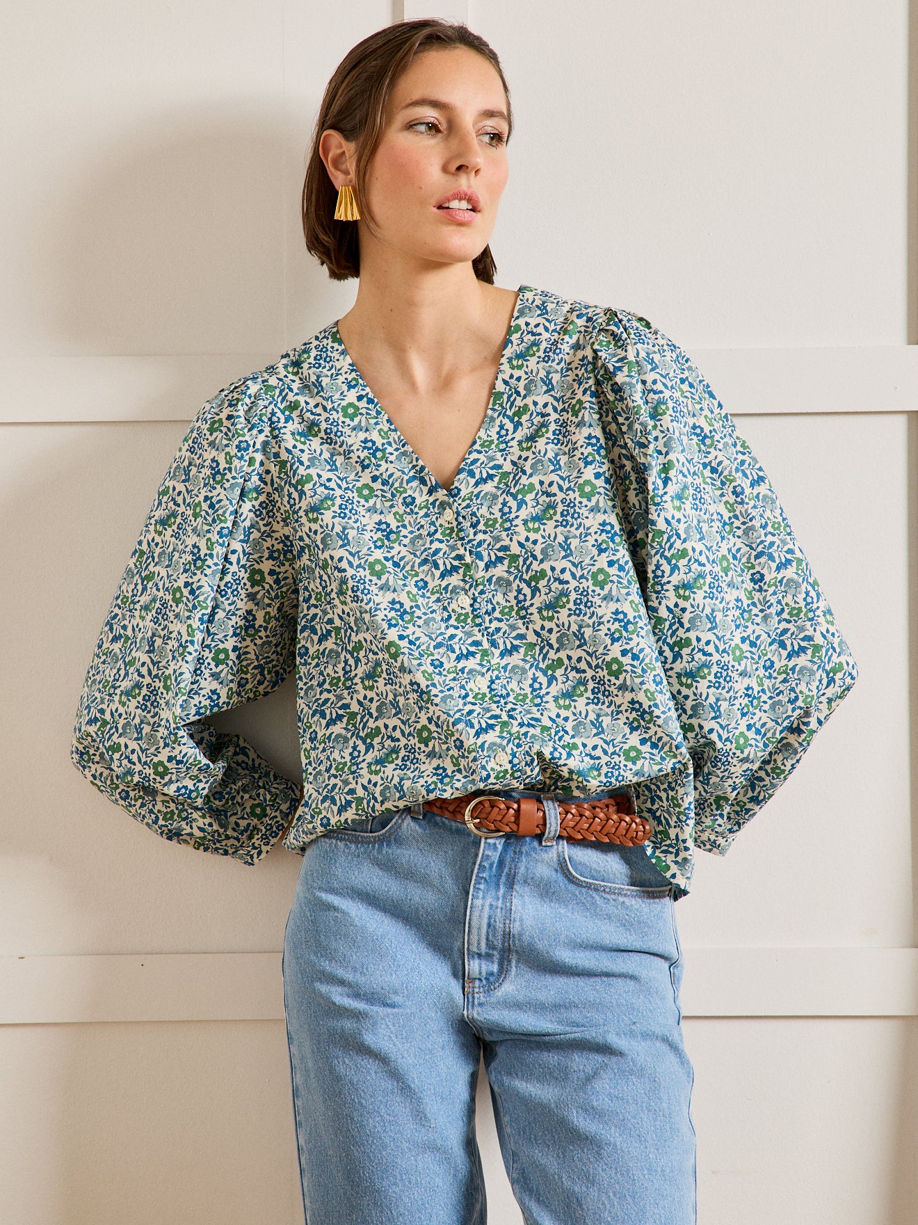 Jeans Blouse Femme Liberty Women's Loose Mamie Motif Blouse Made