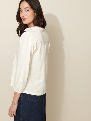 Women's organic cotton T-shirt with frilled 3/4-length sleeves