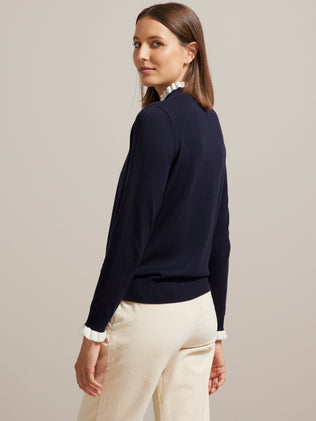 Women's RWS* merino wool sweater with ruffled neckline