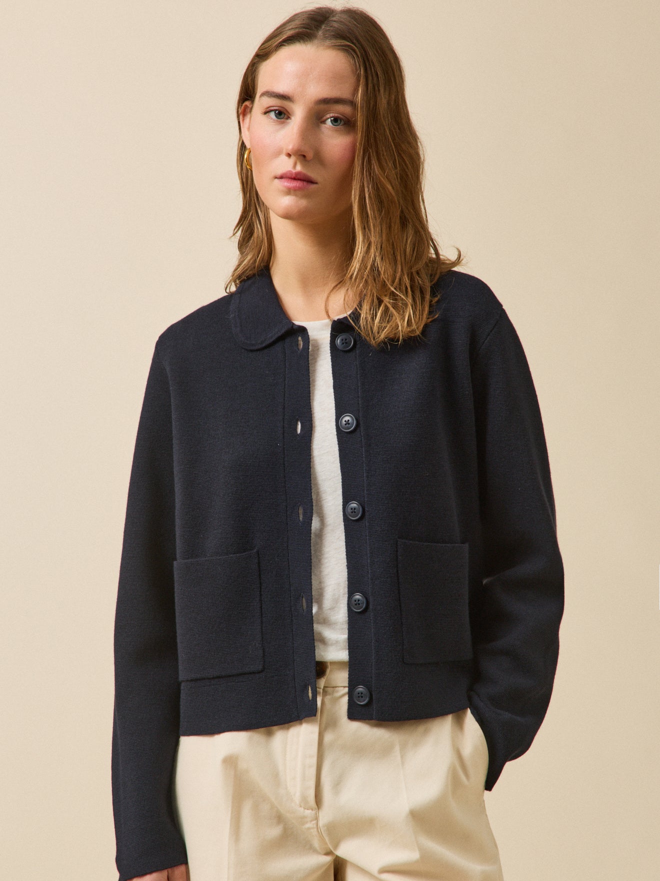 cardigan with dress shirt Women's Milano knit cardigan with shirt collar