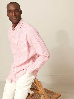 Men's Regular Fit stripe cotton and linen shirt