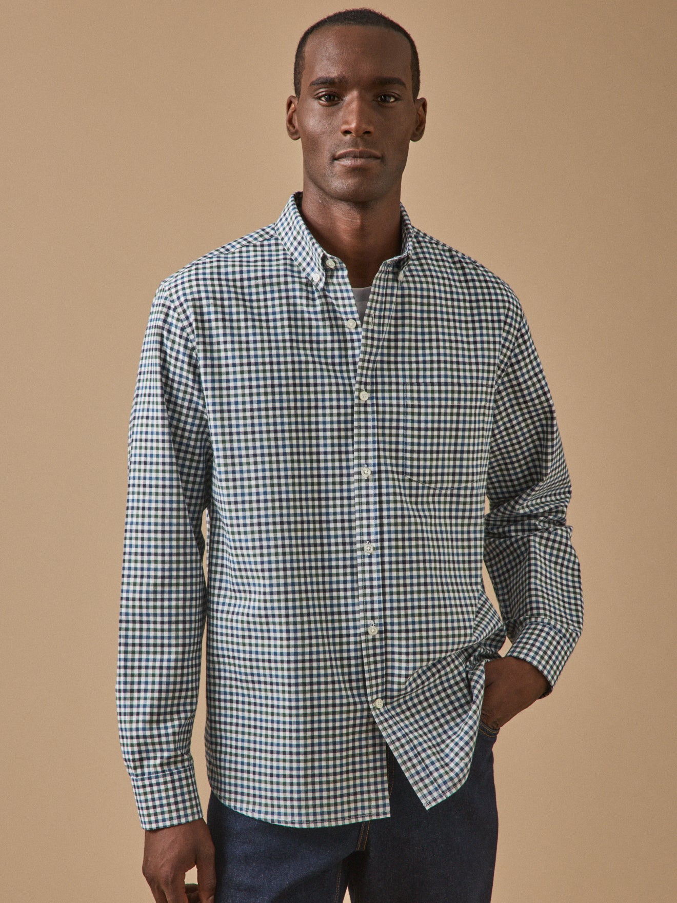 Men's checked Oxford shirt with contemporary classic fit