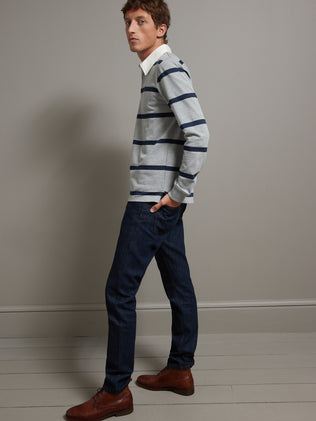 Men's organic cotton stripe sweater with polo shirt collar