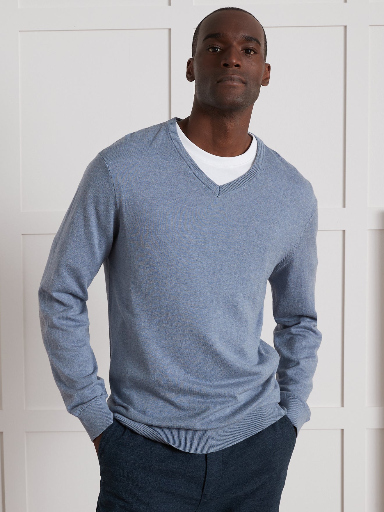 Cyrillus Sweater Sans Manche Pull Col V Homme Coton, Soie Et