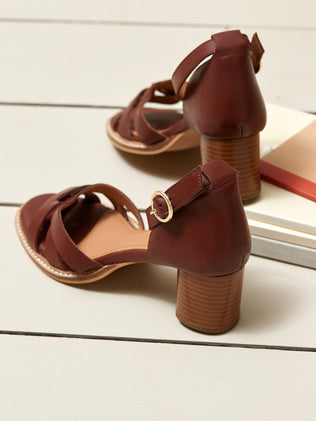 Women's semi-closed heeled leather sandals