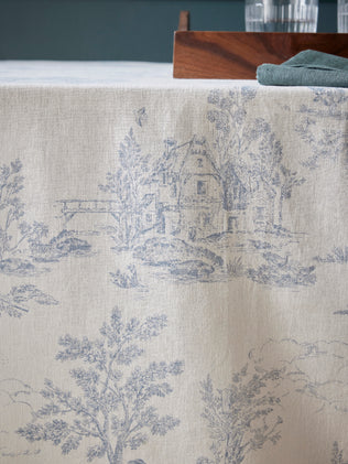 Toile de Jouy inspired cotton and linen tablecloth