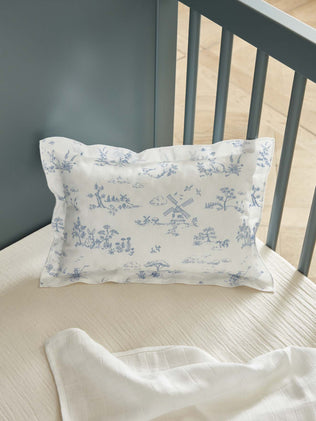 Small, toile de Jouy inspired, organic cotton cushion