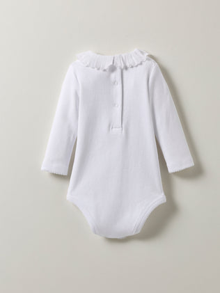 Baby's organic cotton bodysuit with pleated collar