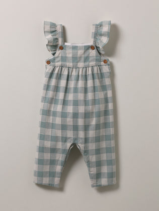 Baby's linen and cotton gingham check jumpsuit