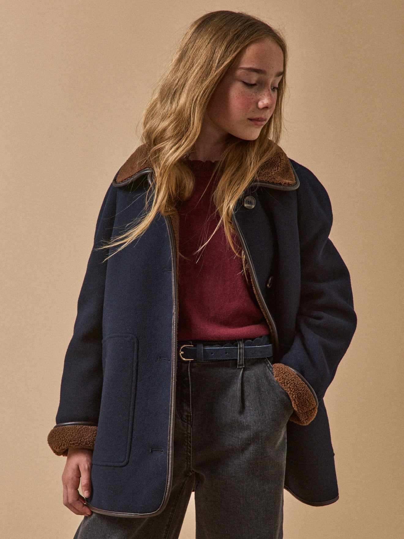 VERTBAUDET Manteau à Capuche Fille Drap De Laine Doublé Sherpa Chamois - 6 Ans