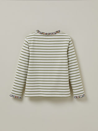 Girl's sailor-stripe organic cotton T-shirt, trim made with Liberty fabric