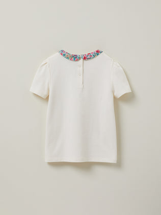 Girl's organic cotton T-shirt, collar made with Liberty fabric