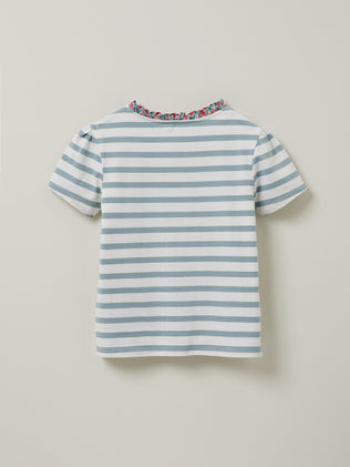 Girl's organic cotton sailor-stripe T-shirt, trim made with Liberty fabric