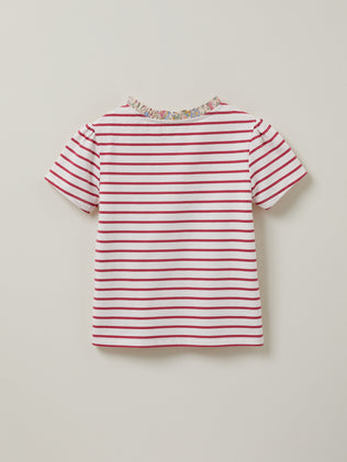 Girl's organic cotton sailor-stripe T-shirt, trim made with Liberty fabric