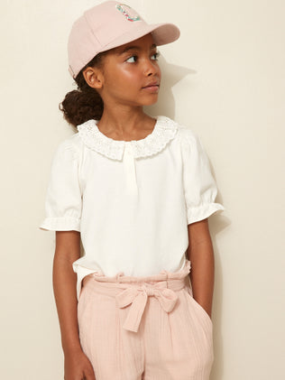 Girl's organic cotton T-shirt with lace collar