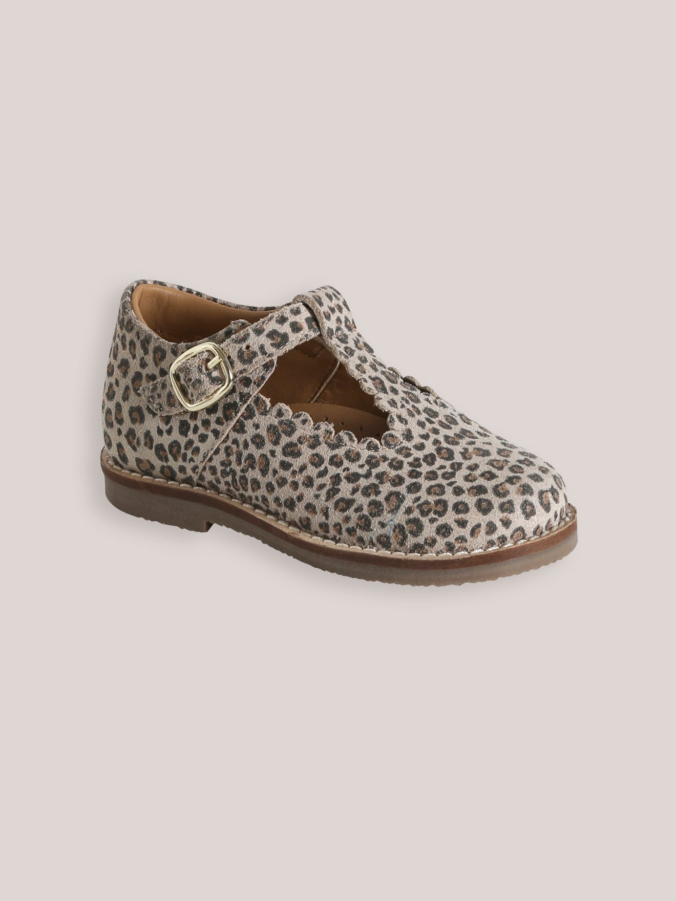 Girl's leather leopard motif T-strap shoes Cyrillus COM