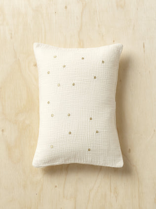 Crinkled cushion with embroidered dots