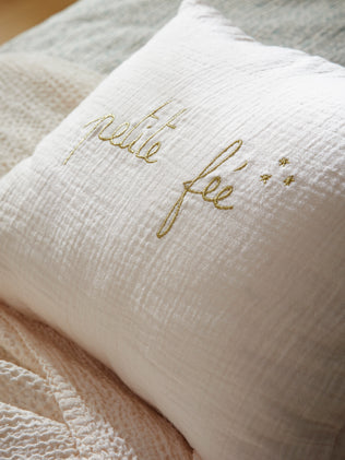 Cotton gauze cushion with golden embroidery