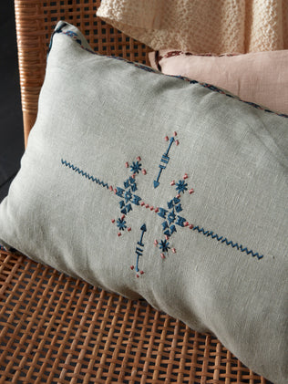Embroidered linen cushion cover