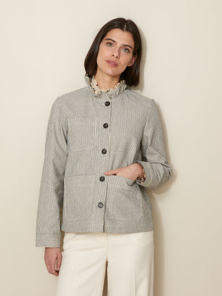 Women's striped jacket with ruffled collar