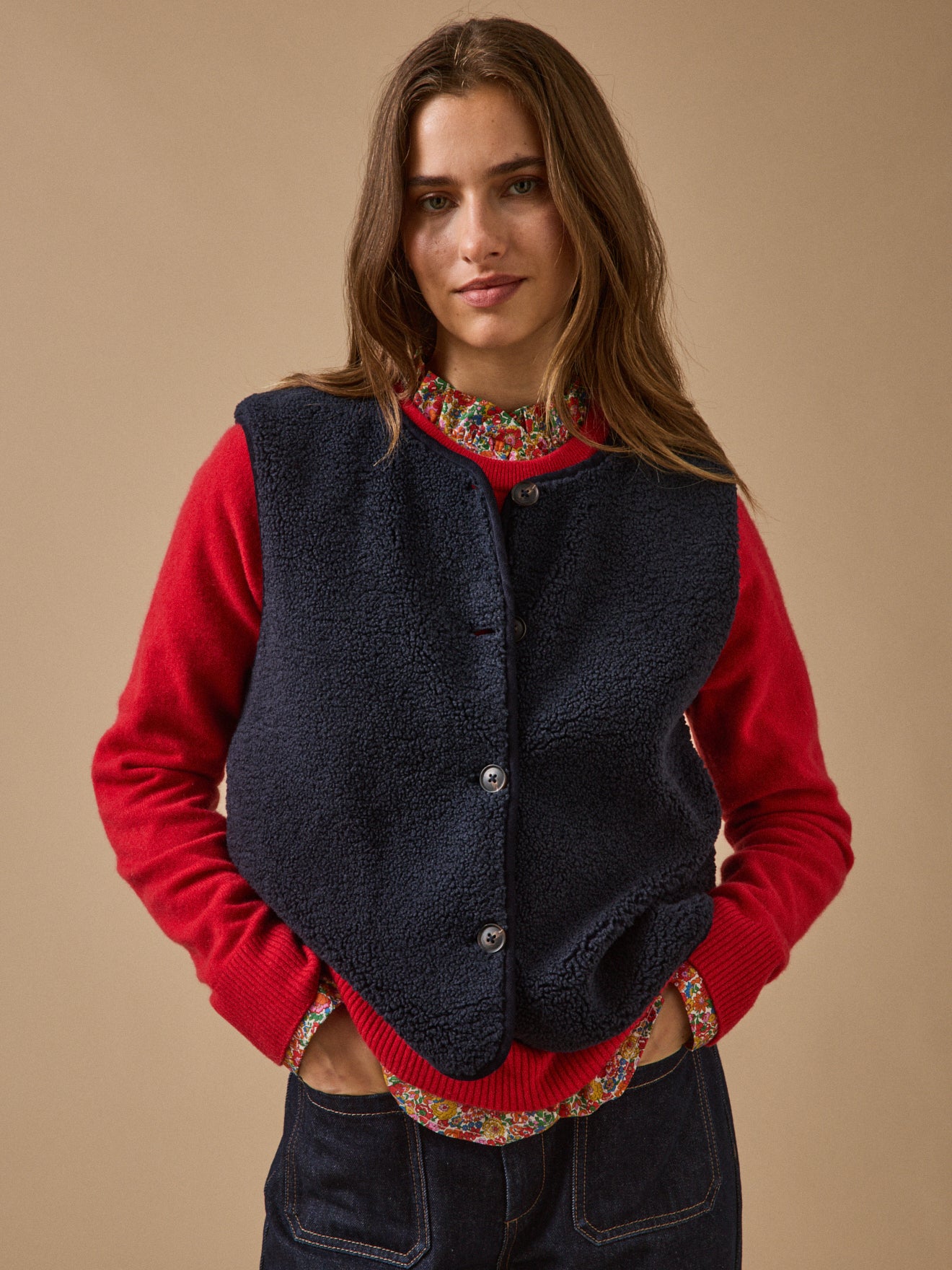 Veste sans manches en sherpa femme
