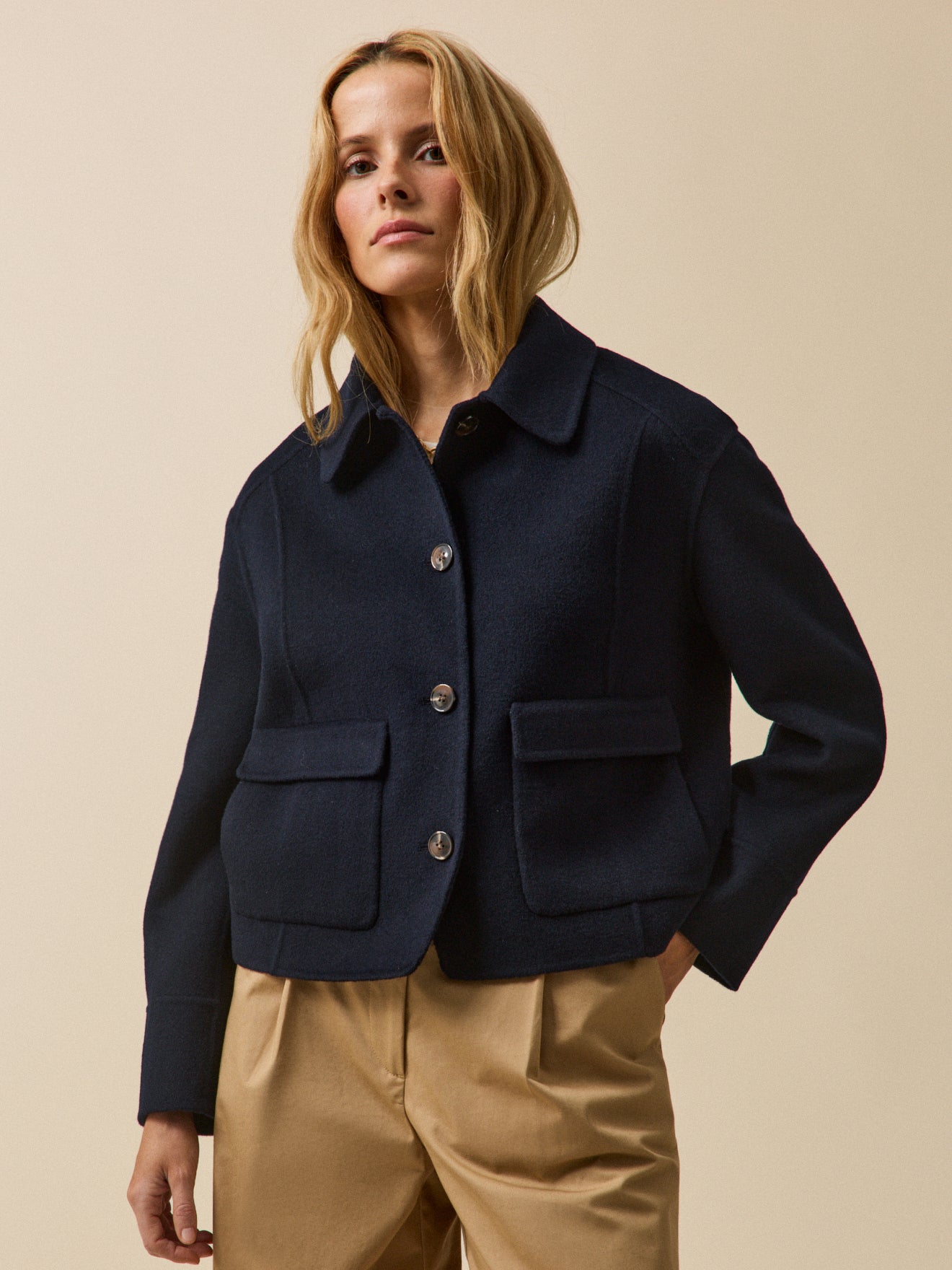 Veste boutonnée lainage double face femme