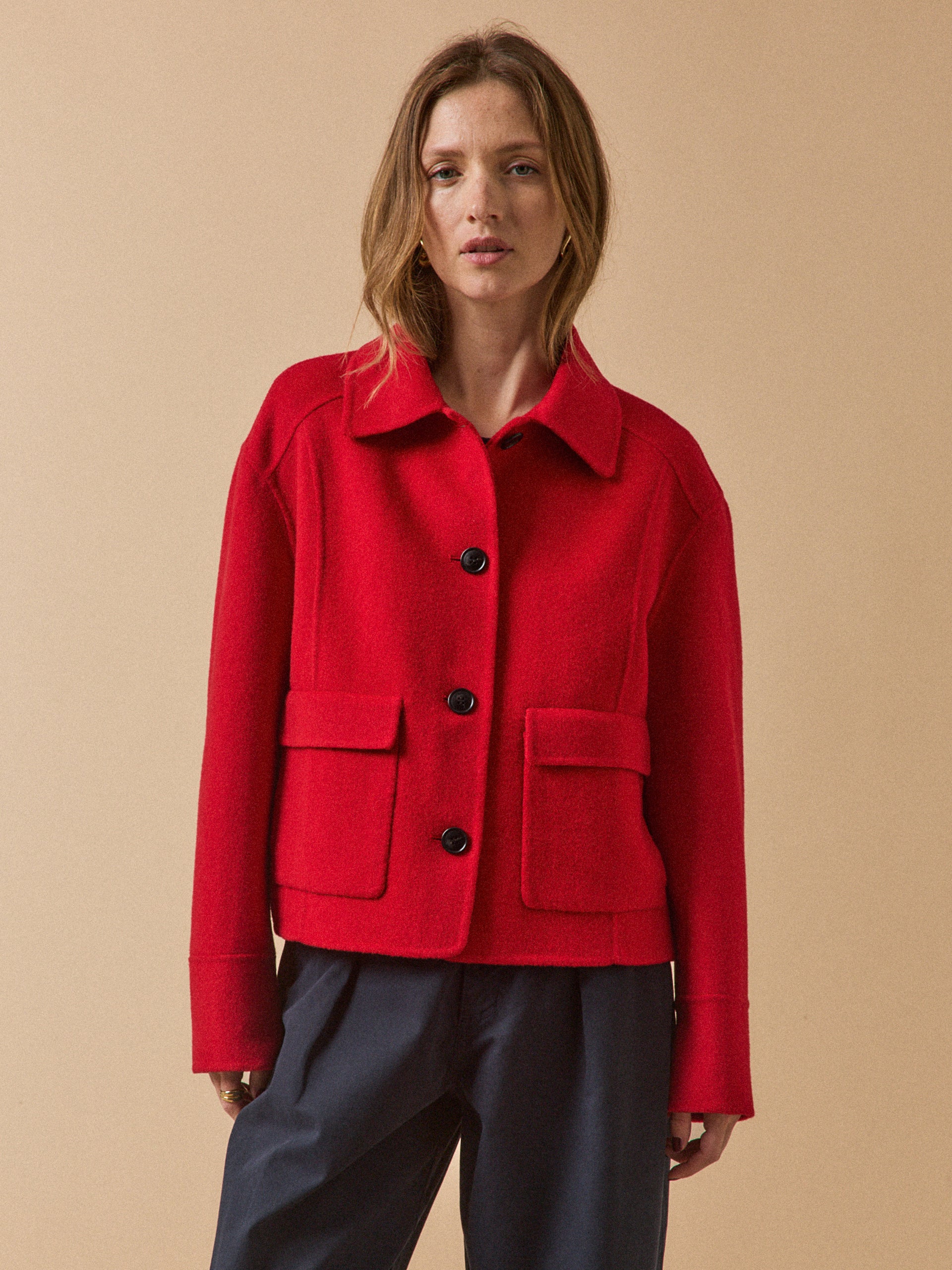 Women's double-sided woolen button jacket