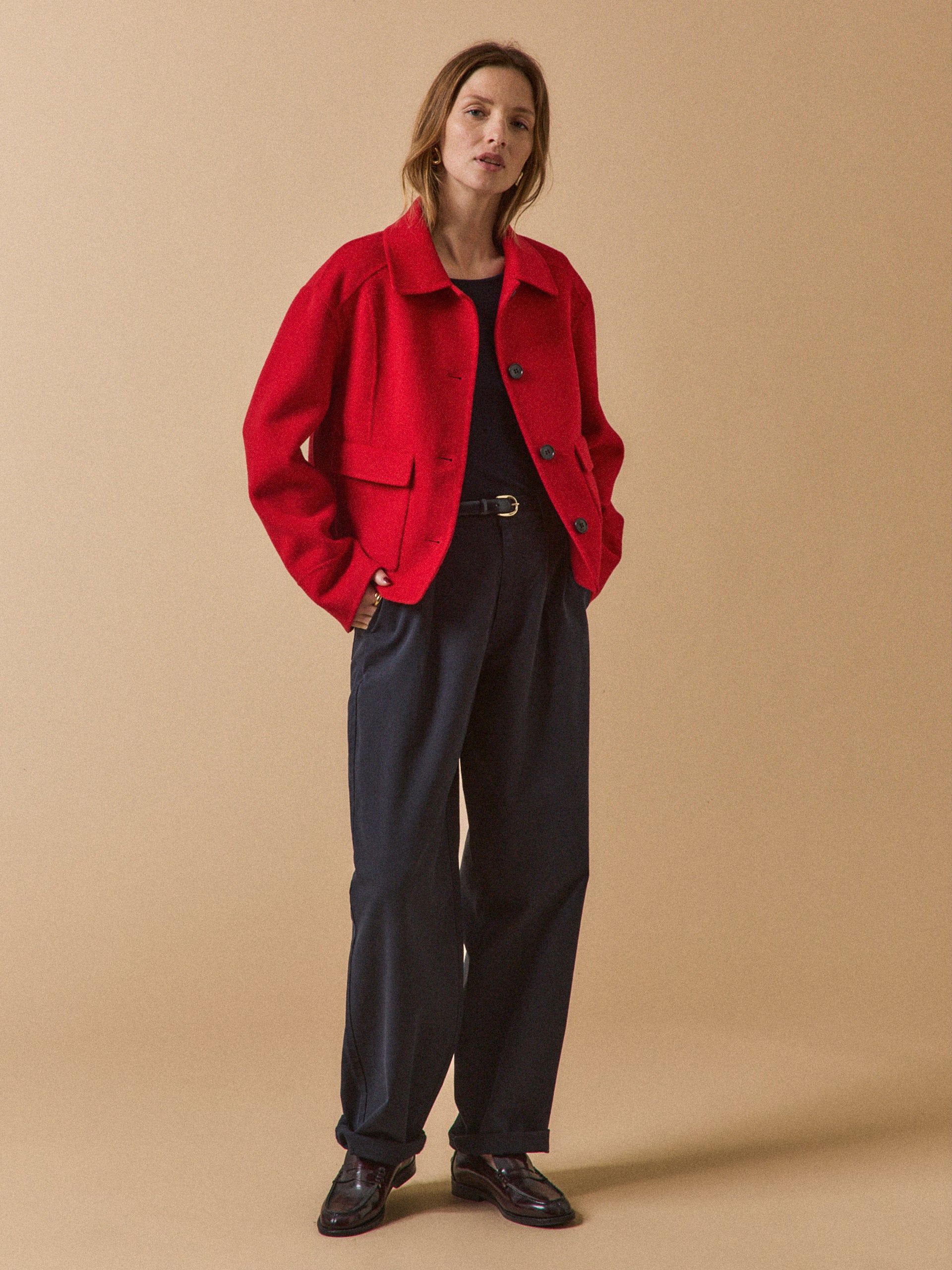 Women's double-sided woolen button jacket