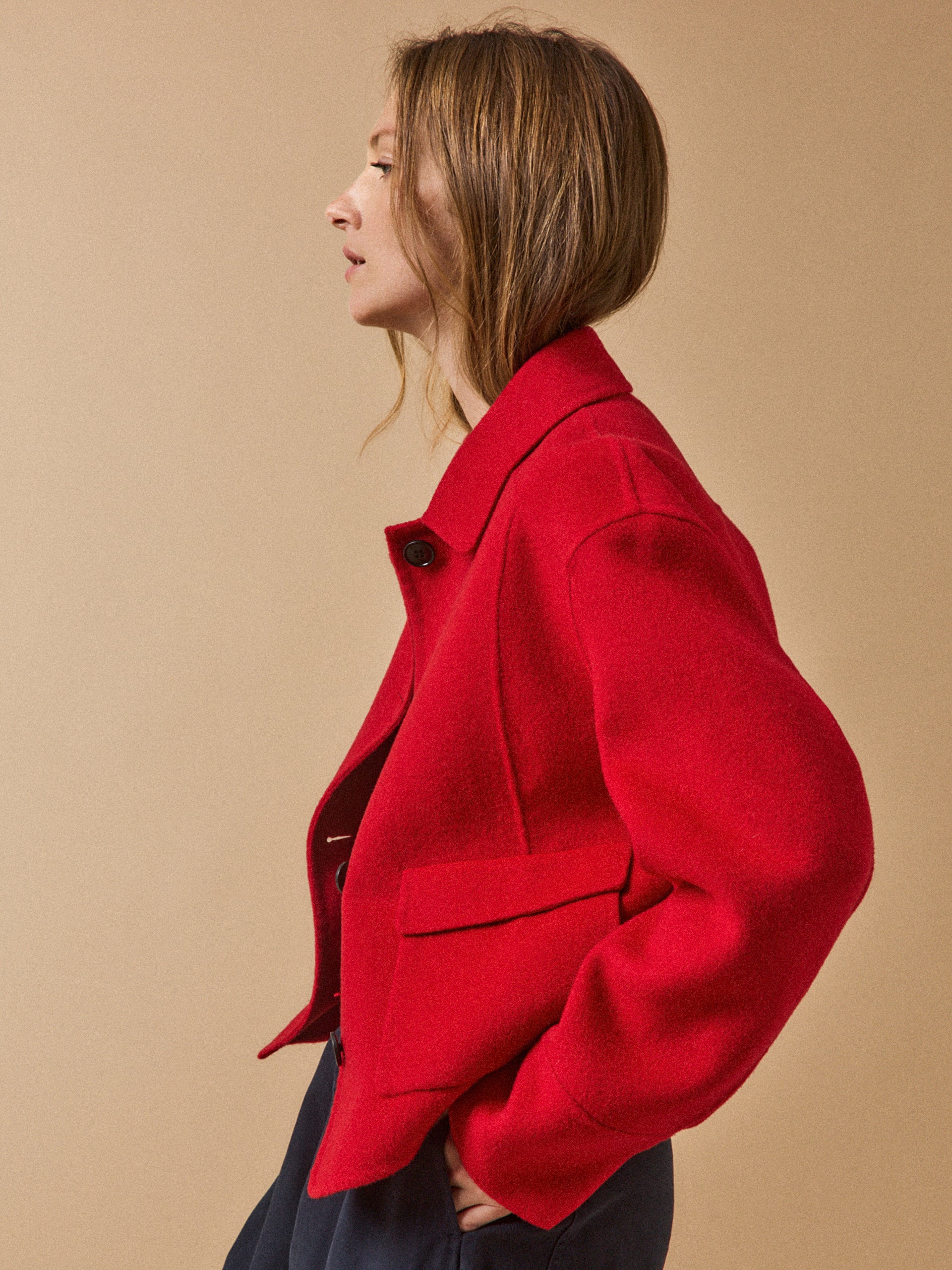 Women's double-sided woolen button jacket