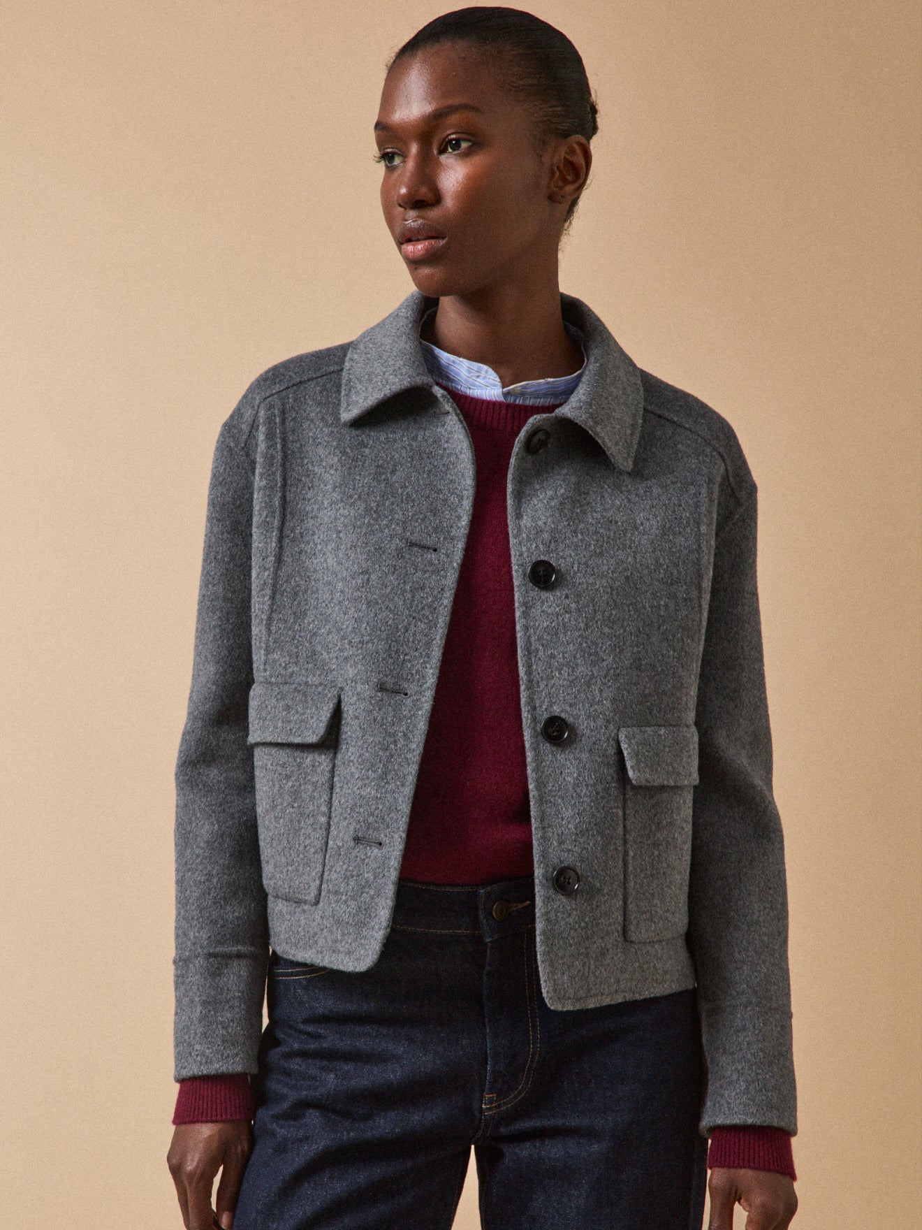 Veste boutonnée lainage double face femme