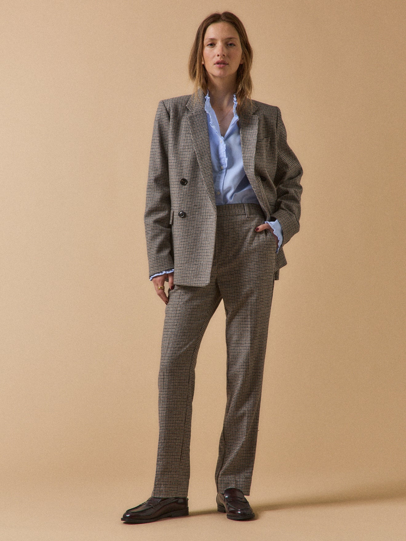 Veste tailleur lainage mini carreaux femme