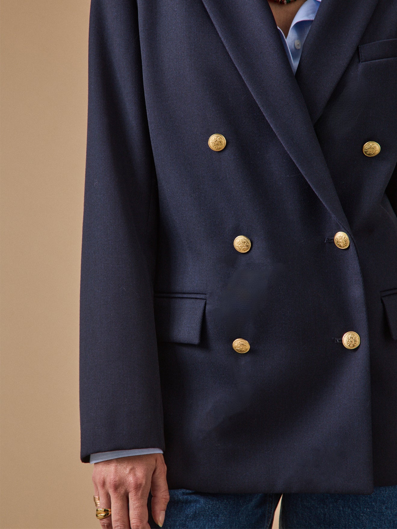 Women's plain twill blazer with golden buttons