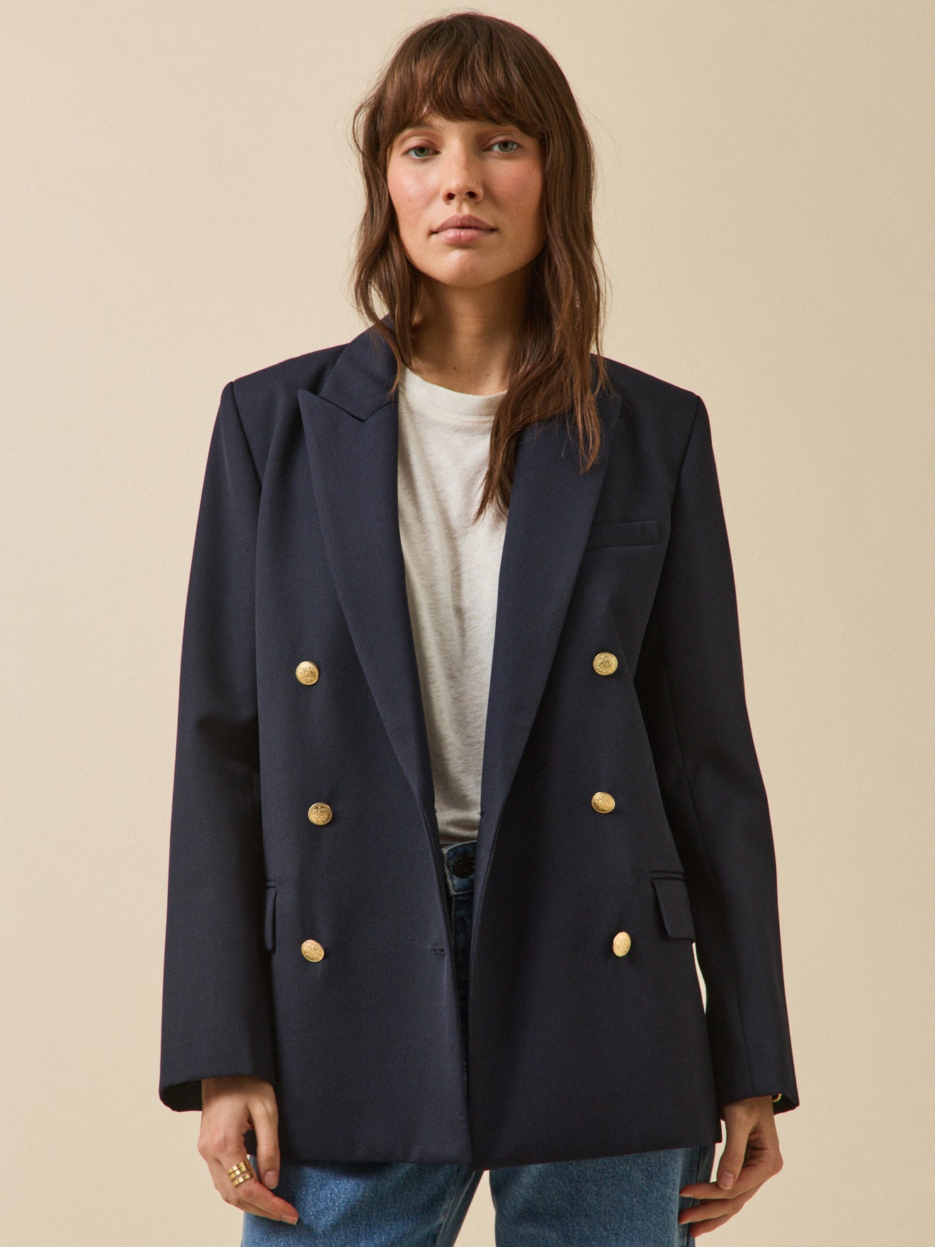Women's plain twill blazer with golden buttons