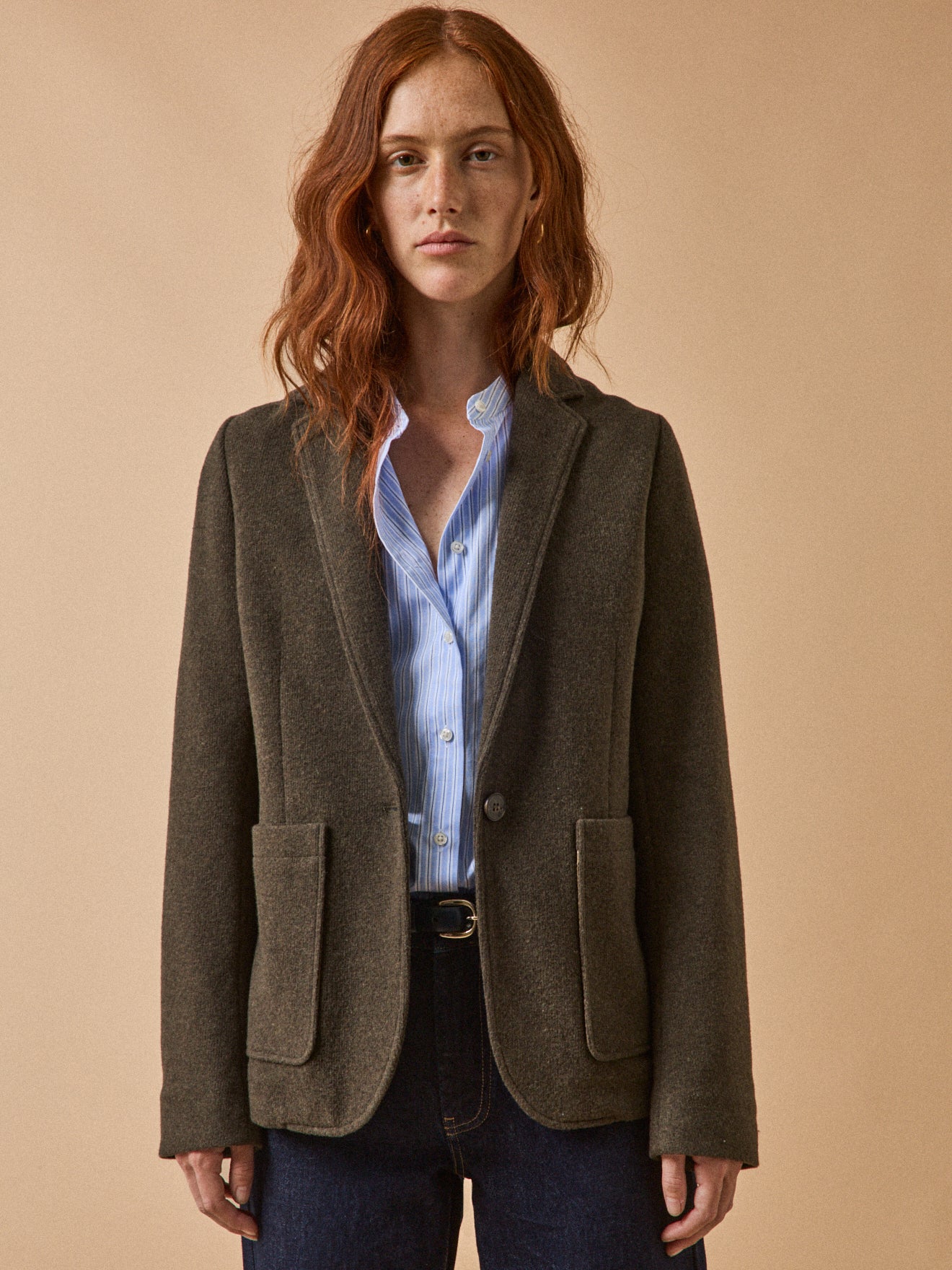 Women's plain soft knit suit jacket
