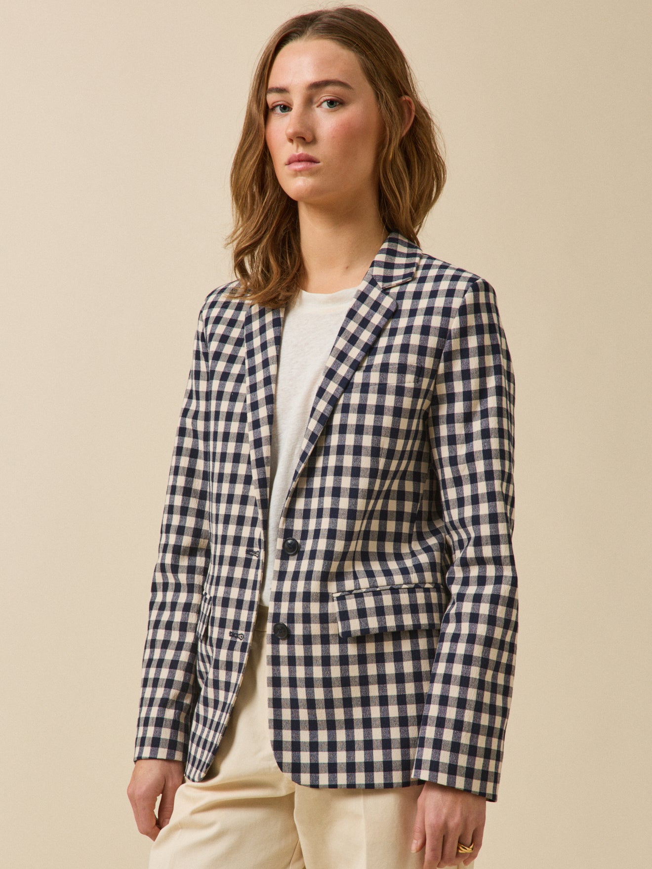 Women's gingham check suit jacket