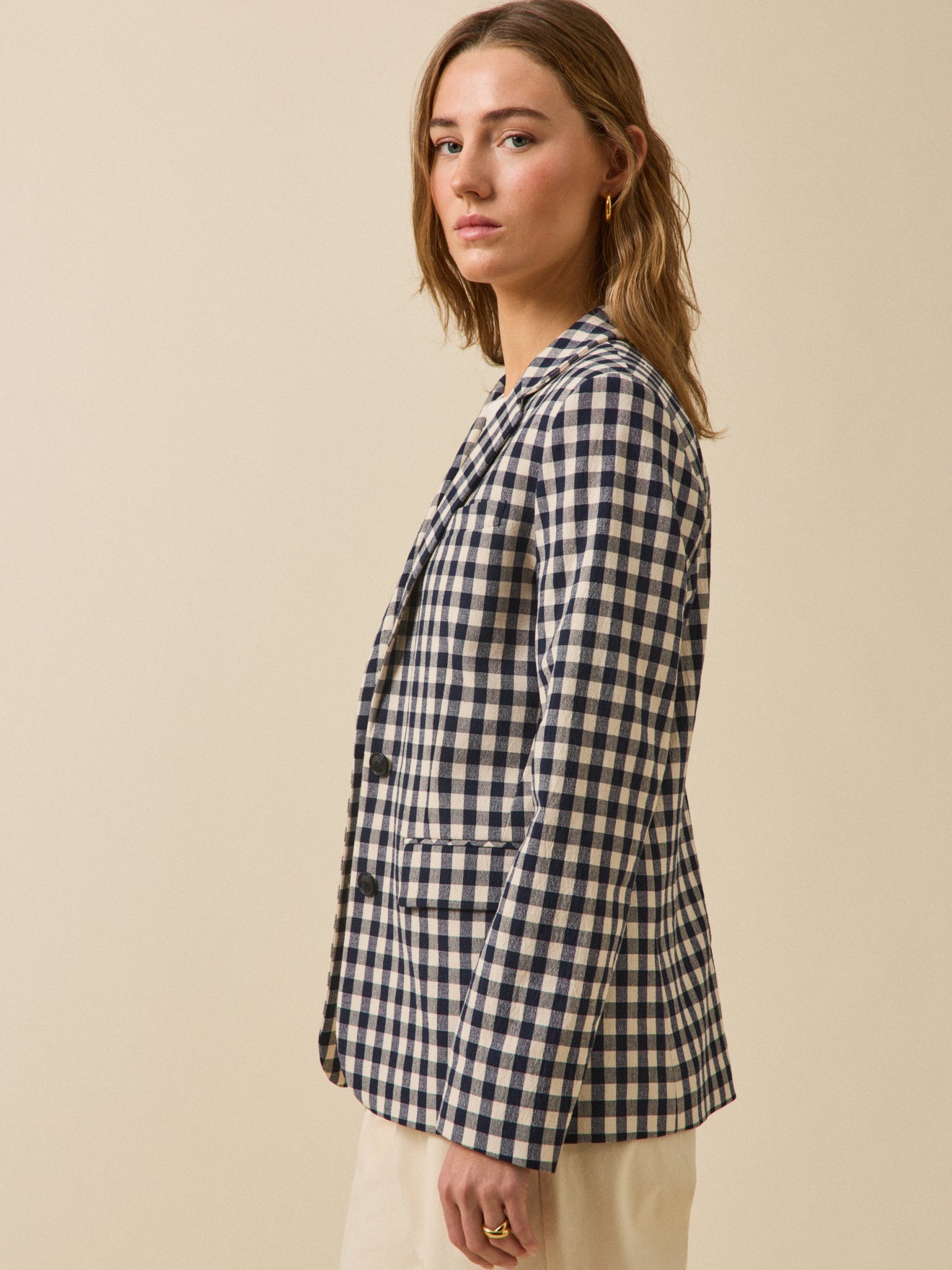 Women's gingham check suit jacket