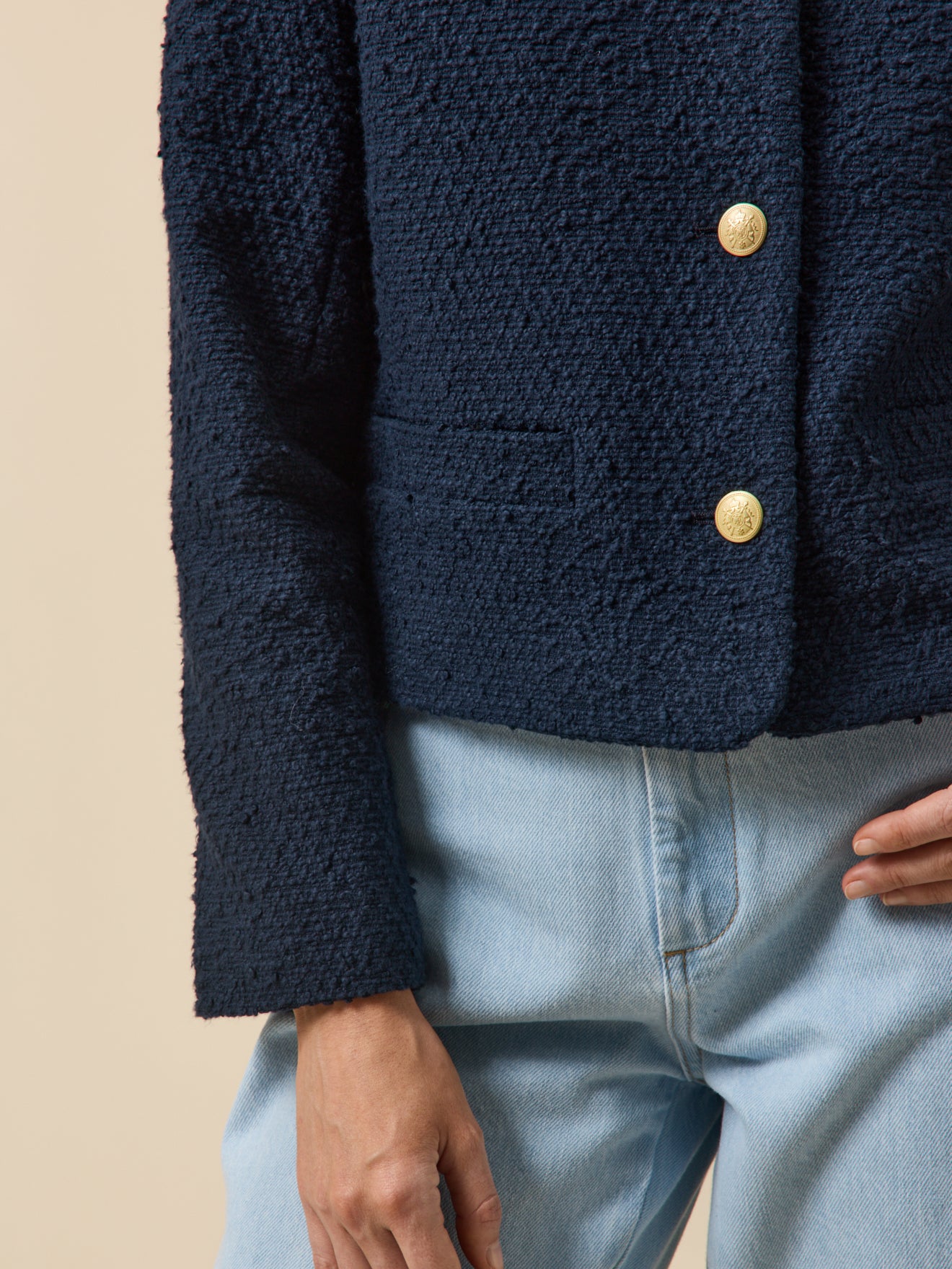 Veste sans col tweed uni femme