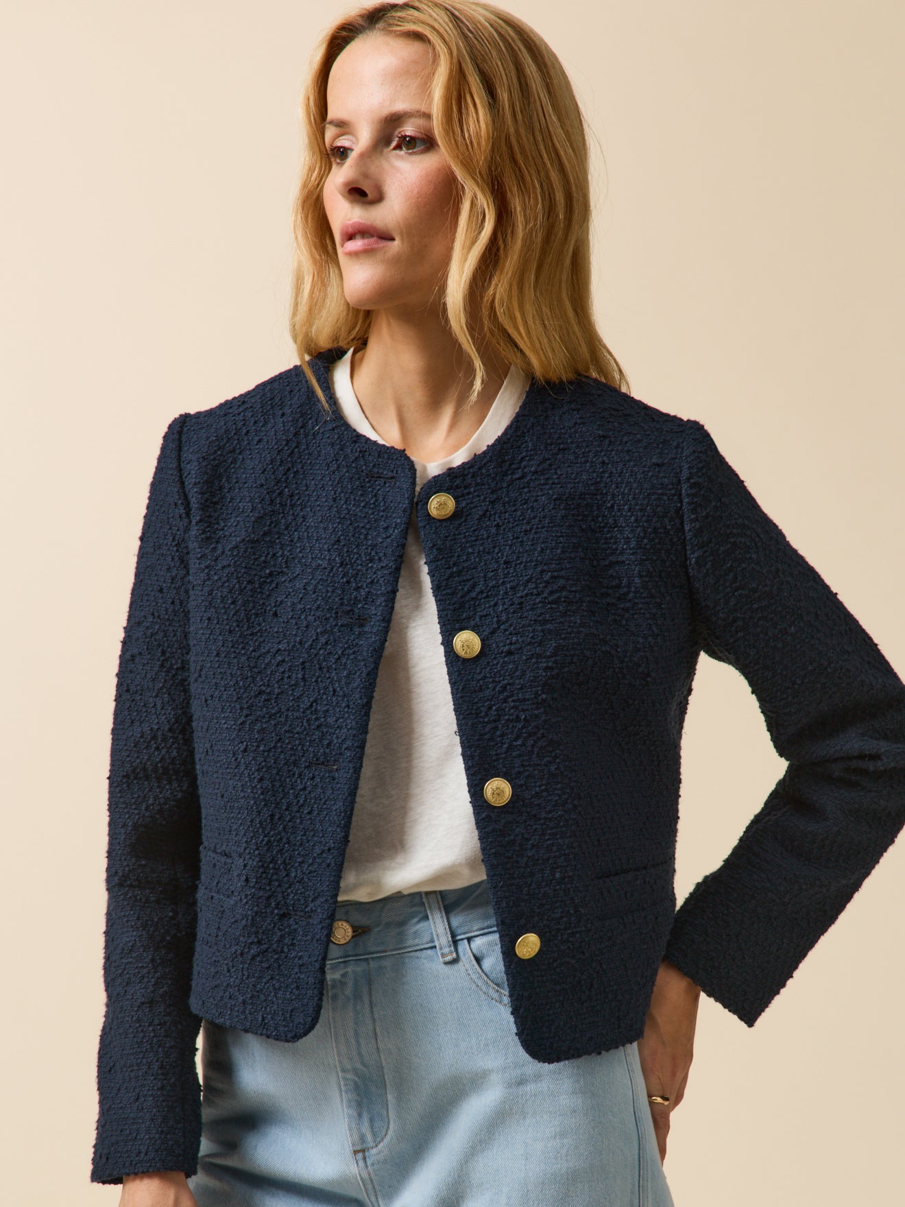 Women's plain tweed jacket with no collar - Cyrillus COM