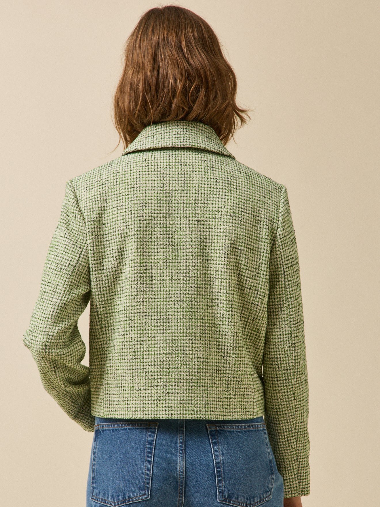 Veste boutonnée tweed carreaux femme