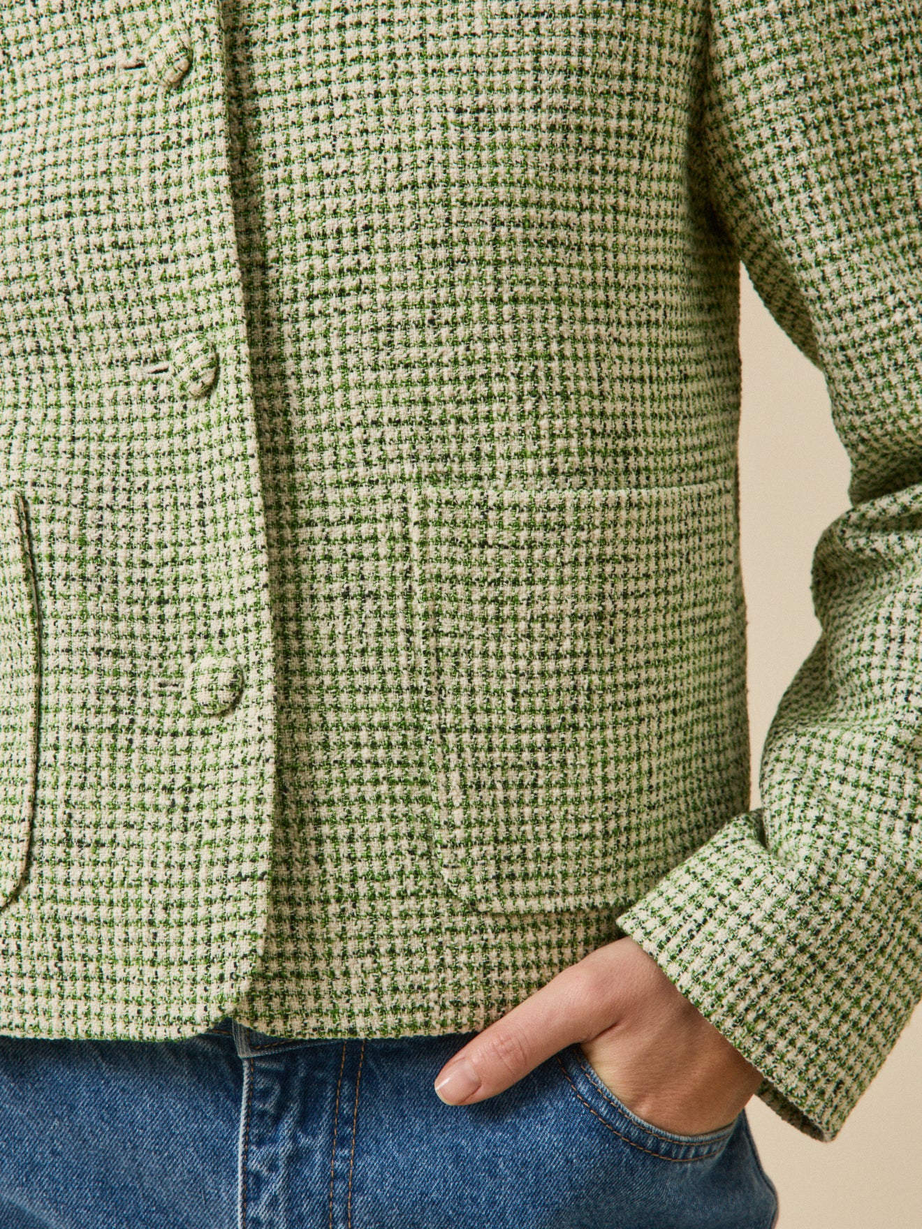 Veste boutonnée tweed carreaux femme