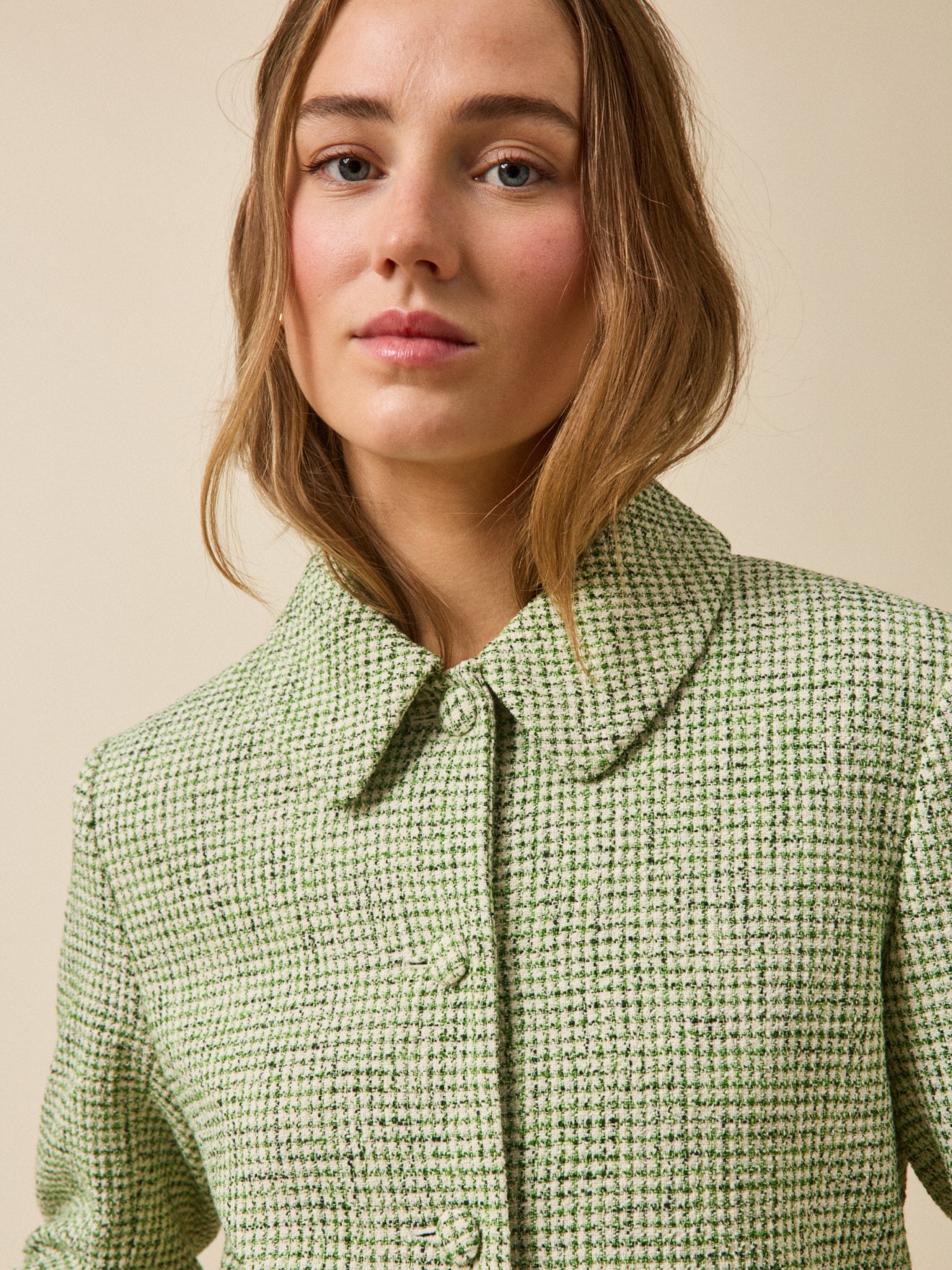 Veste boutonnée tweed carreaux femme