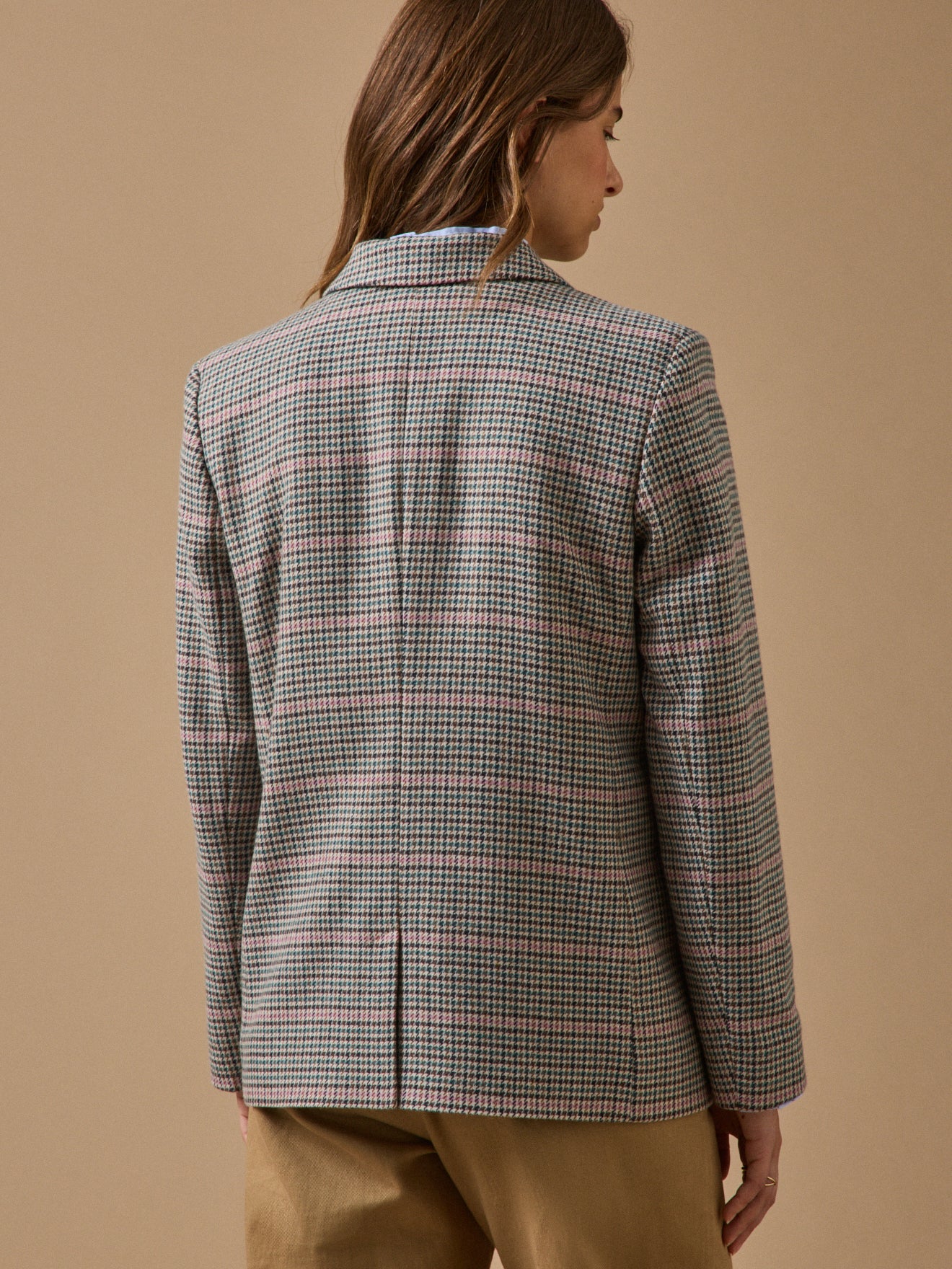 Women's houndstooth woolen blazer