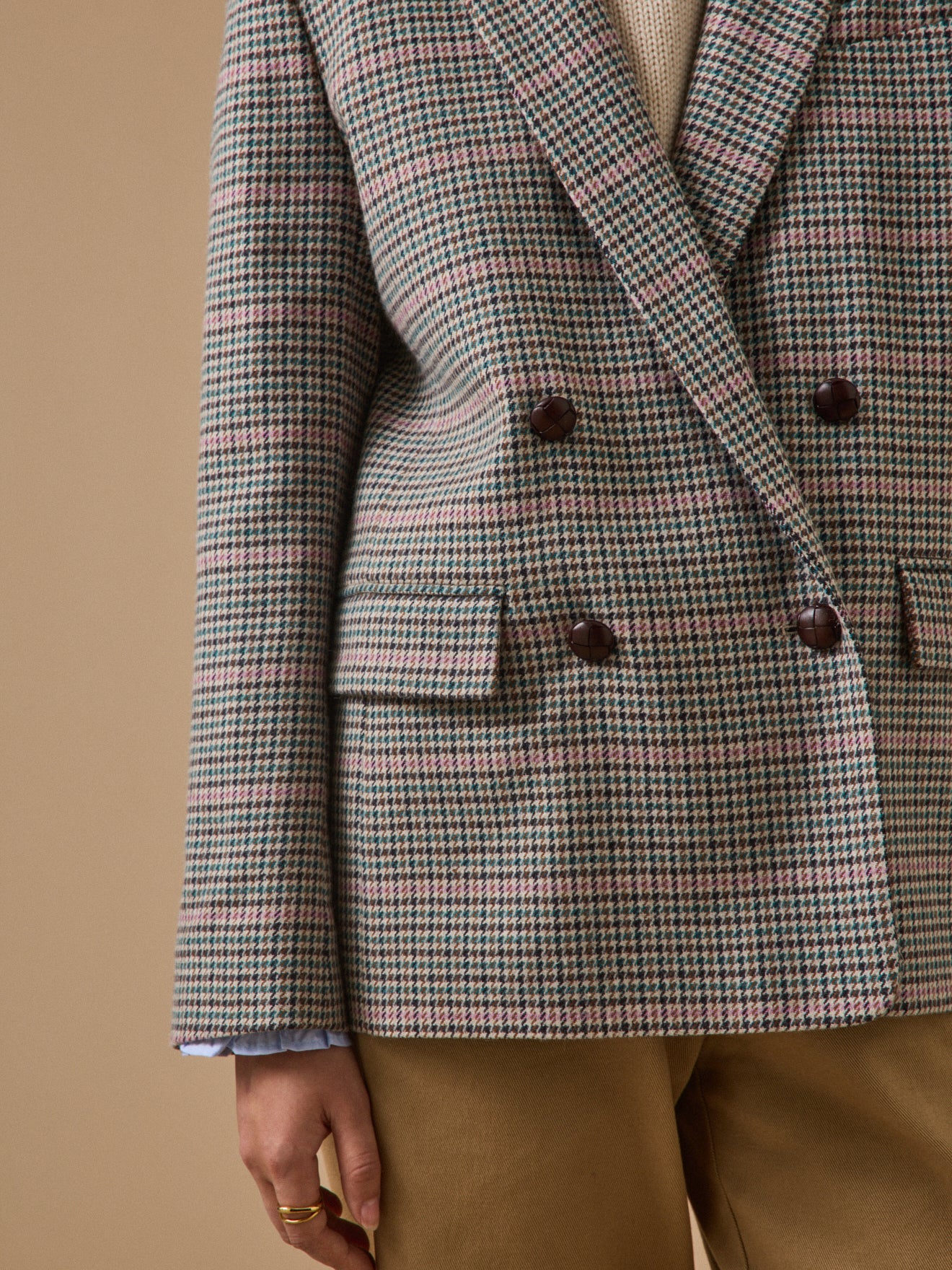 Women's houndstooth woolen blazer