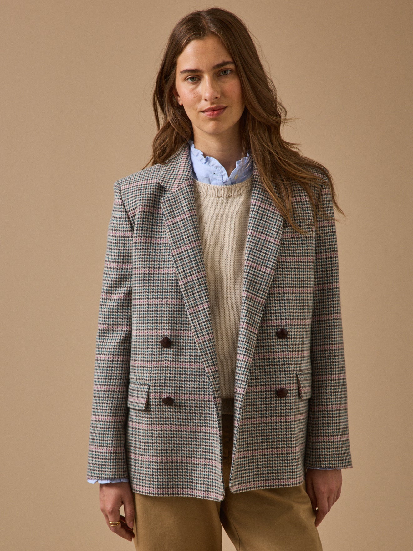 Women's houndstooth woolen blazer