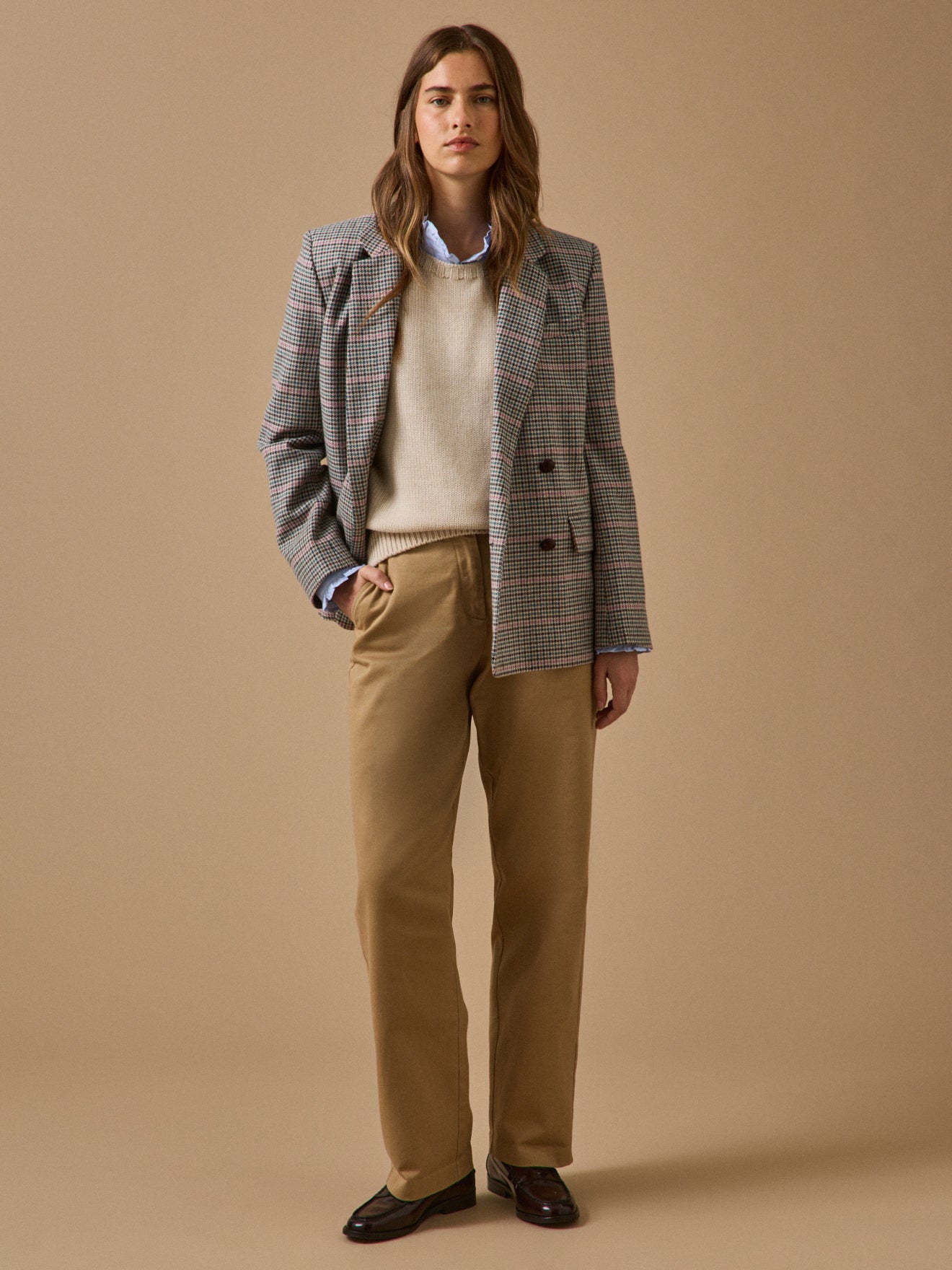 Women's houndstooth woolen blazer